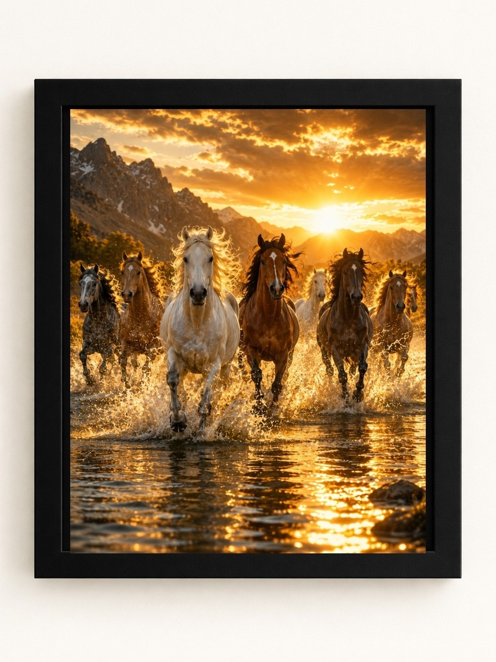 8x10 Framed Wild Horses A.I.Art Print